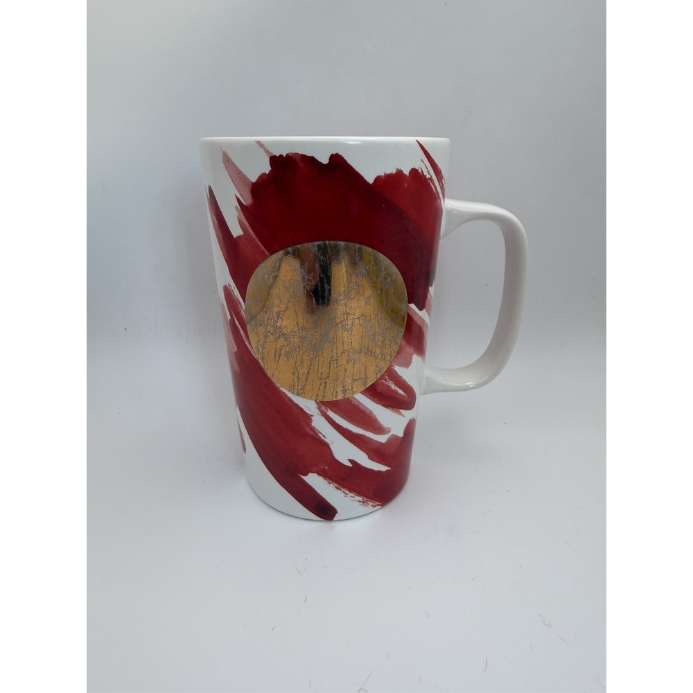Starbucks 2014 Red Watercolor Gold Circle 16 oz Coffee Mug Tall Ceramic Cup